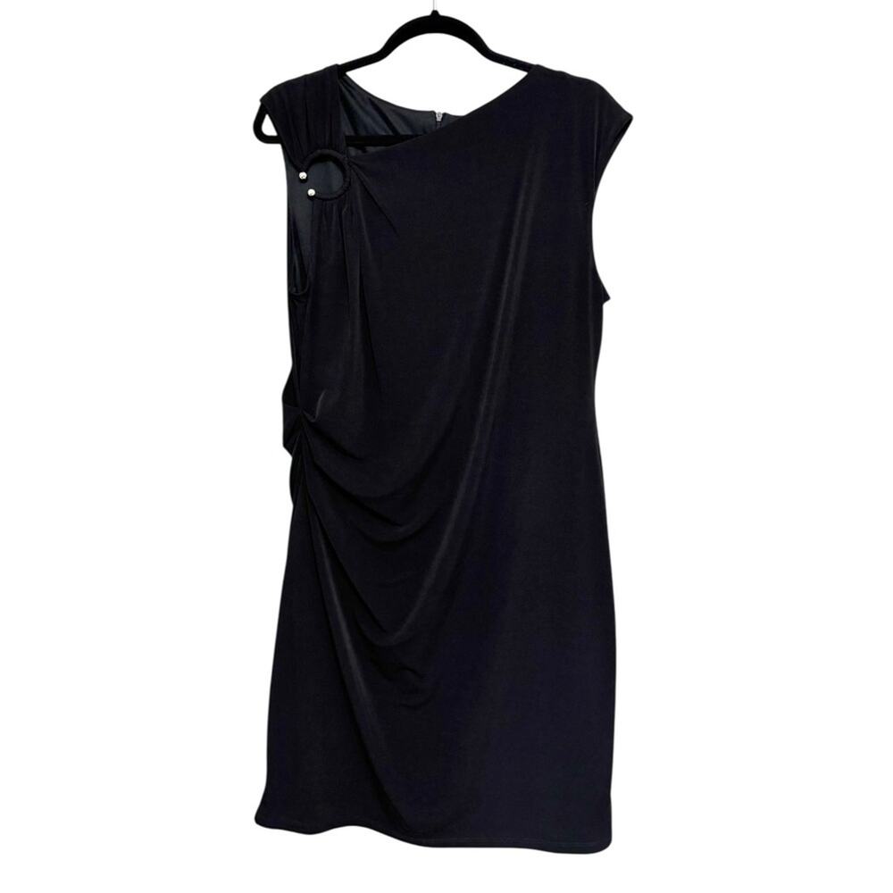 NEW Calvin Klein Black Asymmetrical Ruched Sheath Career Dress - Size L